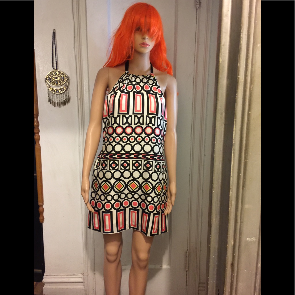 Nwot Milly Geometric Scarf Print Halter Dress.